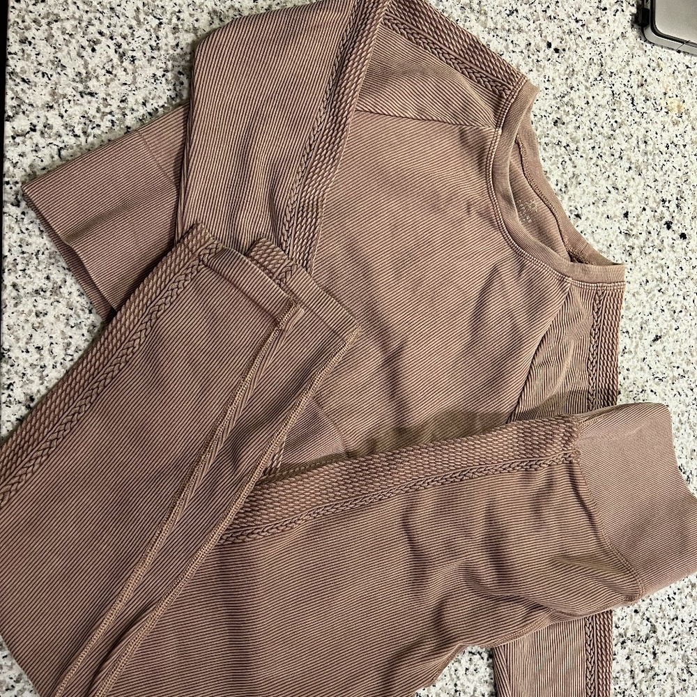 Offline by Aerie waffle knit cropped long sleeve and leggings workout set